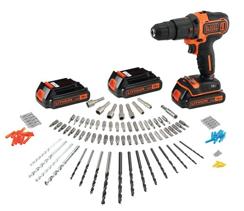 Black and Decker - 18V accuklopboormachine met 3 accus lader en 120 accessoires in opbergkoffer - BDCHD181B3A