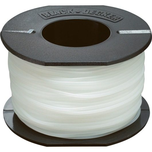 A spool of translucent white filament with a black plastic reel, branded with BLACK+DECKER on top.