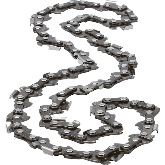 BLACKDECKER chainsaw chain A6235CS, steel replacement chain, top down view on white background.
