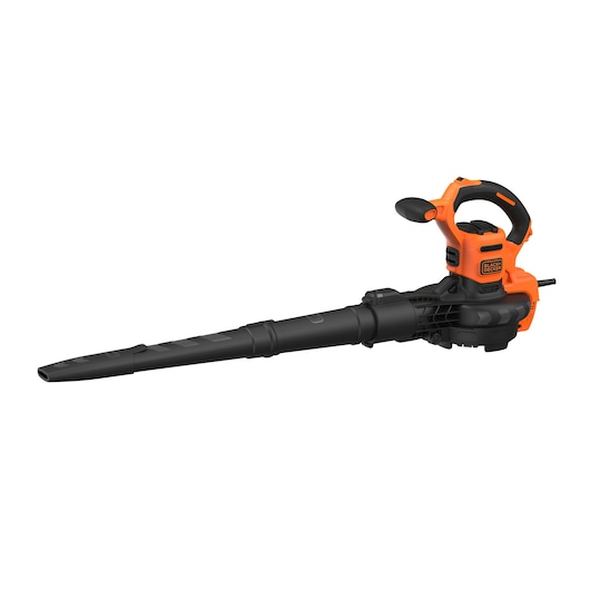 BLACKDECKER BEBLV301 orange and black leaf blower side view on white background.