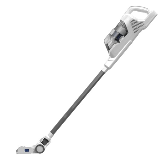 BLACKDECKER BHFEA420J stick vacuum cleaner, white and gray, side angle on white background.