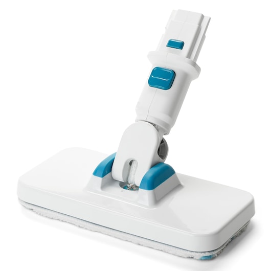 BLACKDECKER BHSM15FX08 steam mop head with white and blue design, product photography on white background.