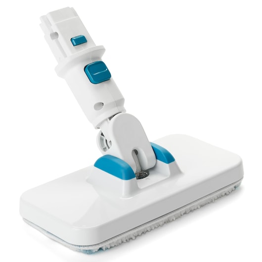 BLACKDECKER BHSM15FX08 steam mop head white and blue, front angle on white background.