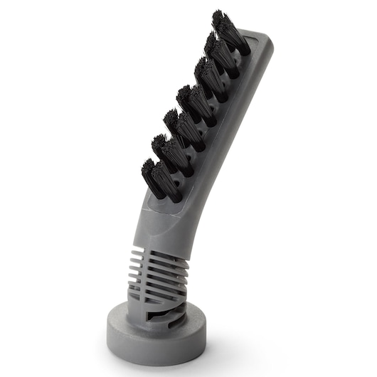 BLACKDECKER BHSM15FX10 steam cleaner brush head, gray plastic with black bristles, front angle on white background.