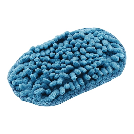 A blue oval-shaped microfiber cleaning pad with textured, chenille-like surface.