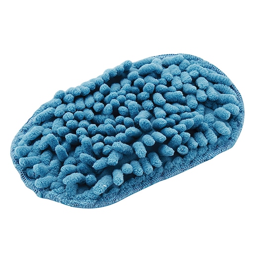 BLACKDECKER BHSM1615DSM blue chenille cleaning pad, oval shape, photography, angled on white background.