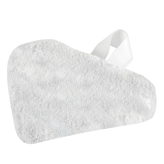 BLACK+DECKER BHSM168U white microfiber steam mop pad with loop, top-down view on white background.