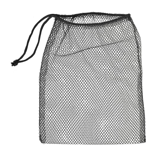 BLACKDECKER BSV520BRP black mesh drawstring storage bag, flat lay, white background.