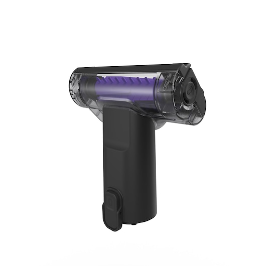 BLACKDECKER BSV525BLP vacuum cleaner brush head with transparent cover and purple roller, front angle on white background.