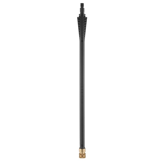 A long, black pressure washer lance with a brass connector at the bottom and a textured grip area near the top.