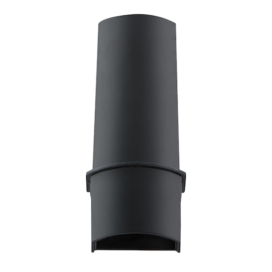 A close-up view of a black plastic nozzle attachment designed for a vacuum cleaner.