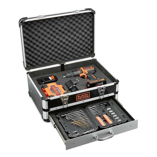 18V 2x 1.5Ah Schroefklopboormachine met 80 accessoires in flight case