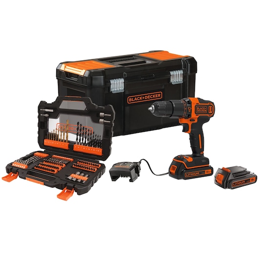 18V 1.5Ah Schroefklopboormachine met 2 accu's en 104 accessoires in kluskoffer
