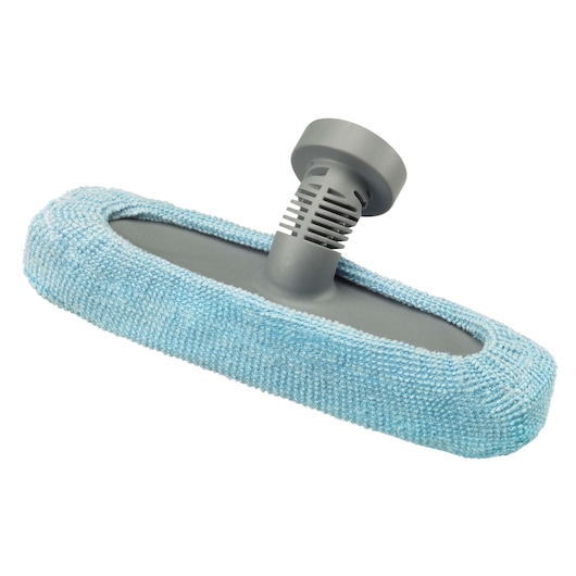 BLACKDECKER FSMH1300FX gray steam mop head with removable blue microfiber pad, front angle, photography