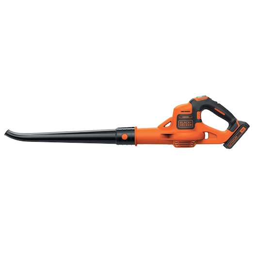 BLACKDECKER GWC1820PC orange and black cordless leaf blower side view on white background.