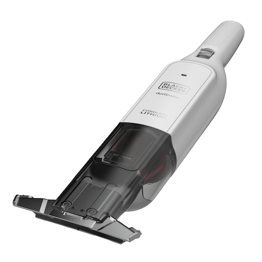 BLACKDECKER HLVC315B11 cordless handheld vacuum, white and black, front angle on white background.