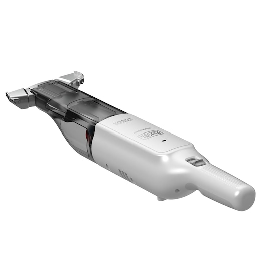 BLACKDECKER HLVC315B11 white handheld vacuum cleaner, angled view on white background.