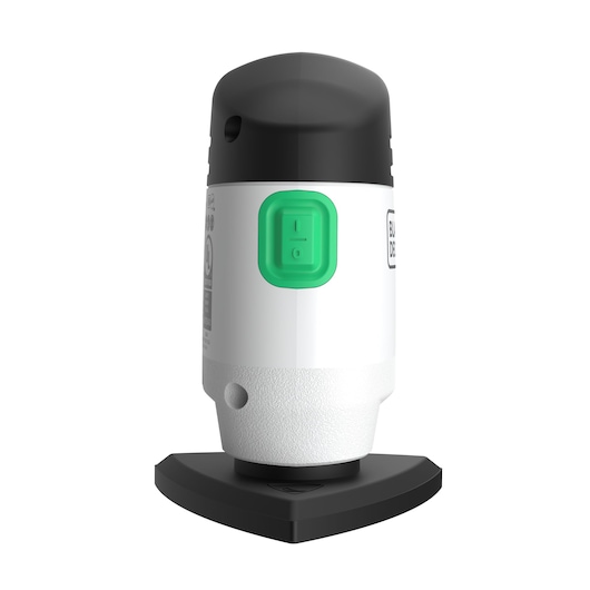 Photo of BLACKDECKER REVDS12C handheld sander with black, white, and green design on white background, front angle.